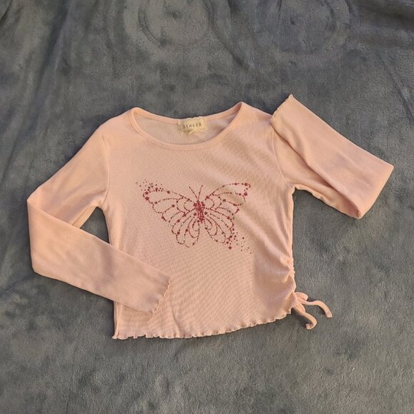 Girl's btween longsleeve top pink butterfly  Size 7/8 M - Picture 1 of 3